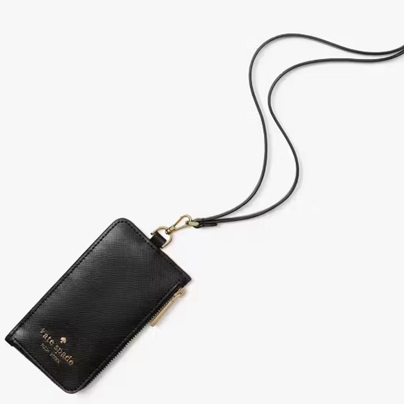 Kate Spade Madison Card Case Lanyard Black NWT - Picture 1 of 16